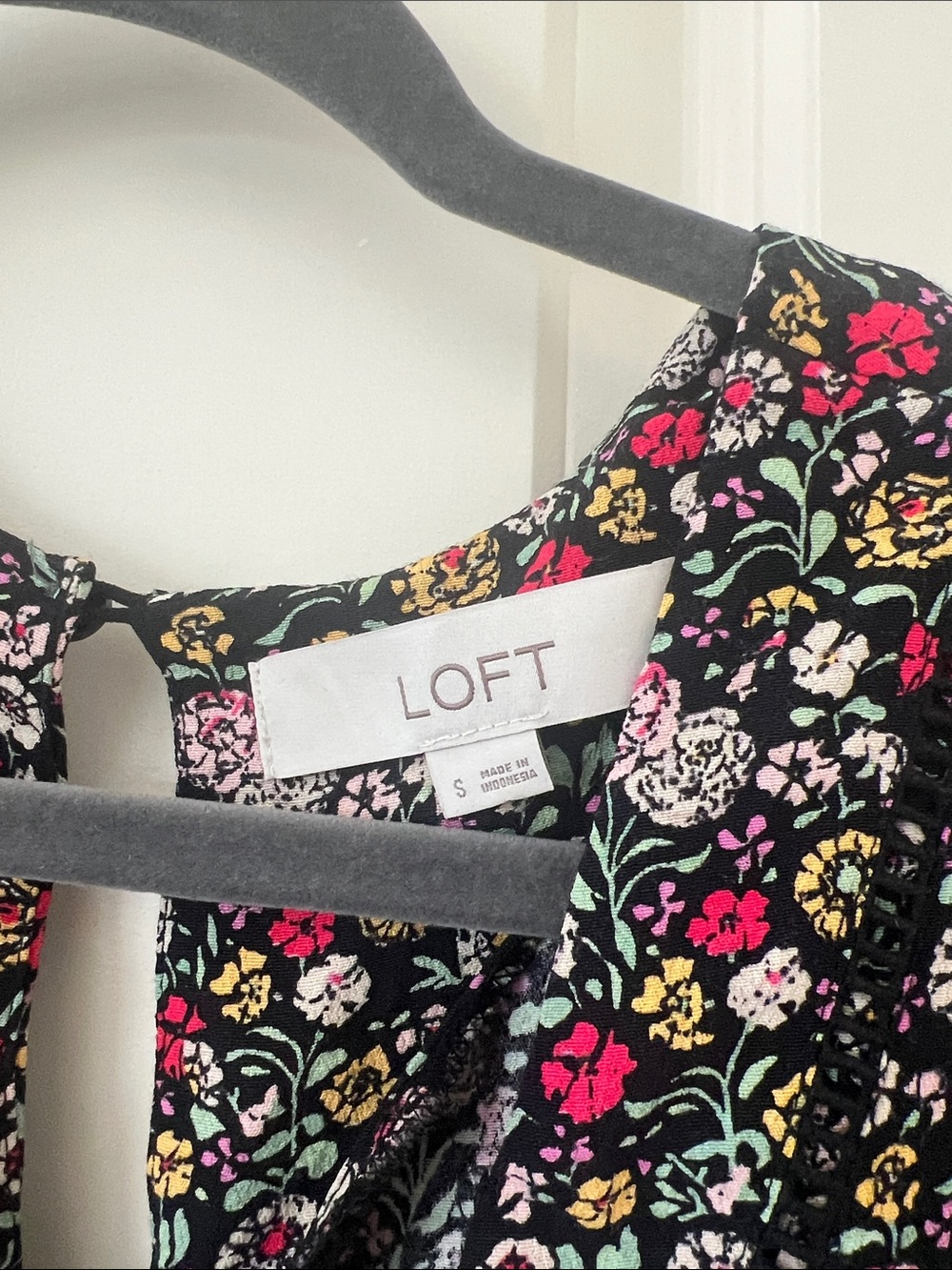 LOFT Black Floral Romper with Pink & Yellow Accents - Picture 5 of 7